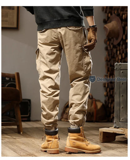 Brand Clothing 2026 Spring Summer Men's Baggy Cargo Pants Multi-Pocket Work Joggers Casual Cotton Tapered Trousers Long Pants