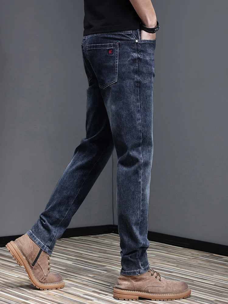 Men's New Stylish Embroidered Back Pocket Slim Fit Stretchy Jeans European Style Versatile Long Trousers