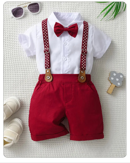 Baby Boys Gentleman 2pcs Summer Outfit Shirt Suspender Pants Set Formal Birthday Wedding Party Toddler Kids Gentleman Clothes
