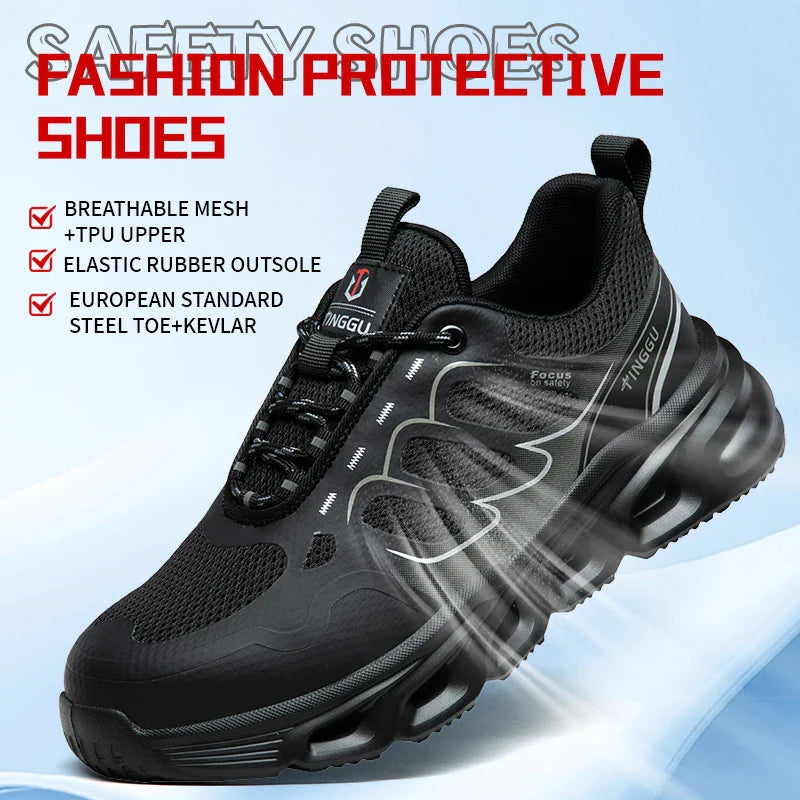 NEW Rotary Buckle Security Boots for Men WorkSneakers Women Boots Breathable Steel Toe ShoesSafety Puncture-Proof Men Boots