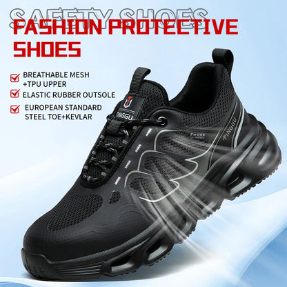 NEW Rotary Buckle Security Boots for Men WorkSneakers Women Boots Breathable Steel Toe ShoesSafety Puncture-Proof Men Boots