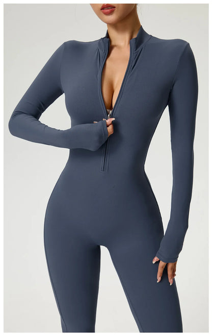 Zipper Jumpsuit Flared Pants Women Clothing Sportswear Gym Yoga Sport Sets Spandex Nylon Workout Sets Women Tracksuit