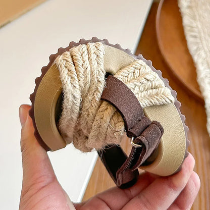 Children's Boho Braided Sandals Summer New Boys Girls Casual Shoes for Outdoor Daily Wear Open-toe Kids Platform Beach Sandals
