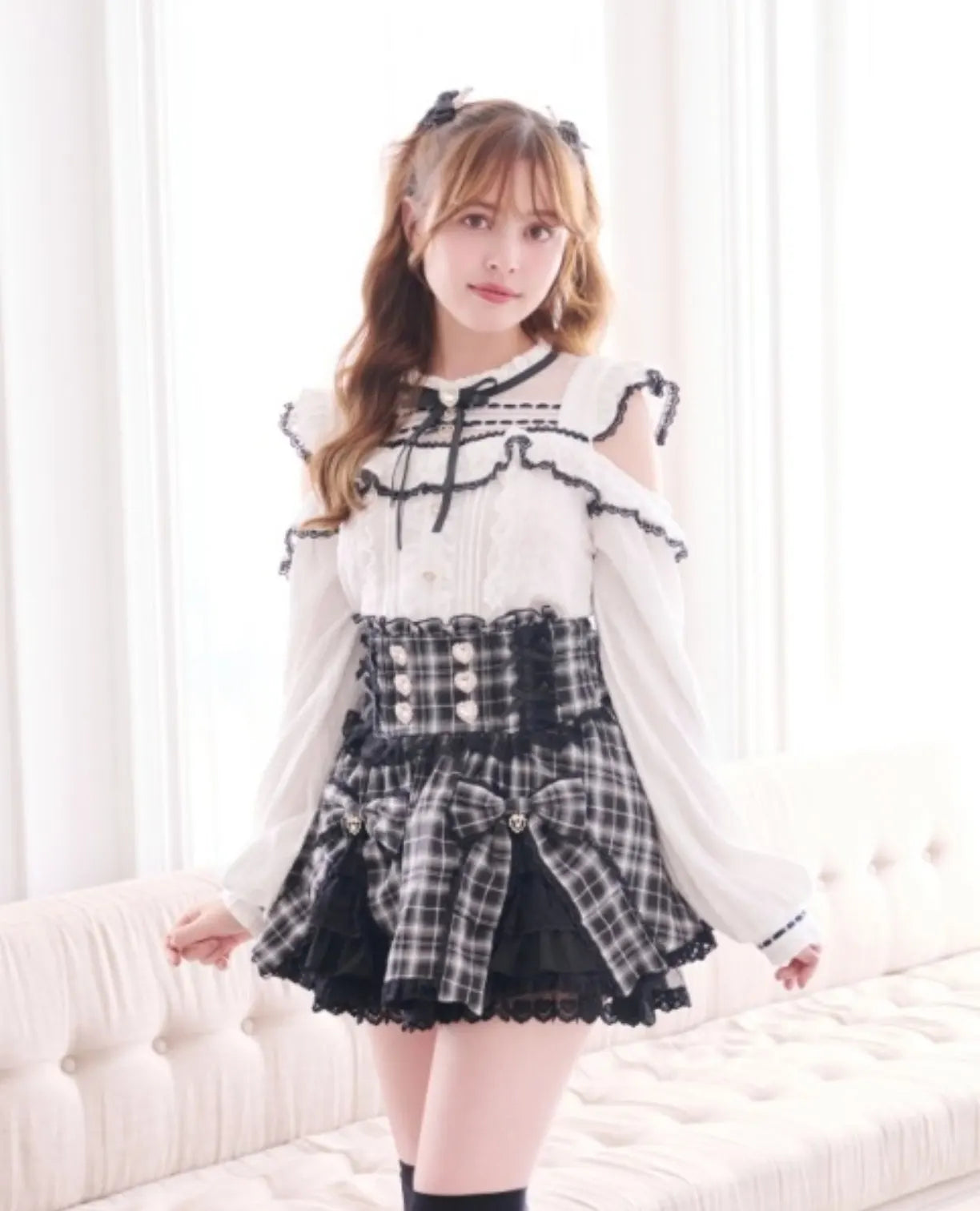Liz Japanese New 2026 Spring Sweet Girl Heart Buckle Double Bow Lace Patchwork High-waisted Kawaii Elegant Princess Short Skirt
