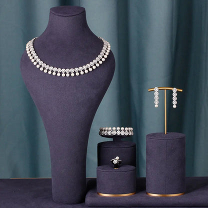 Luxury Cubic Zirconia Pearl Jewelry Sets For Women Crystal Set Wedding Engagement Party Dubai Accessories