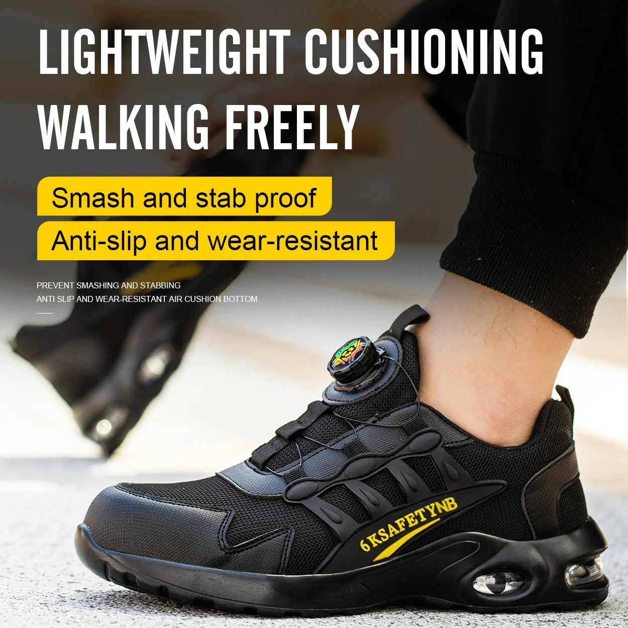 Men Safety Shoes Steel Toe Shoes Indestructible Shoes Lightweight Puncture Proof Work Boots Rotating Button Safety Shoes
