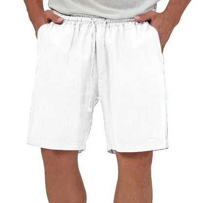Summer Mens Linen Elastic Shorts Lightweight Cotton Trousers Pockets Breathable Beach Pants Fitness Sweatwear Shorts Men