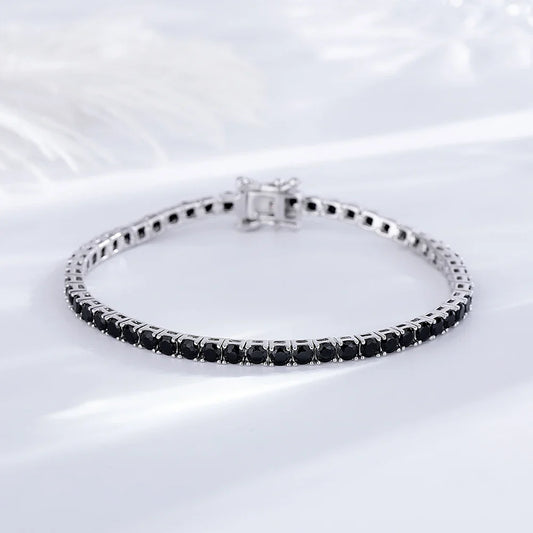 Solid 925 Silver Tennis Bracelet 3mm Black Cubic Zircon Chain Jewelry for Women Men Gift