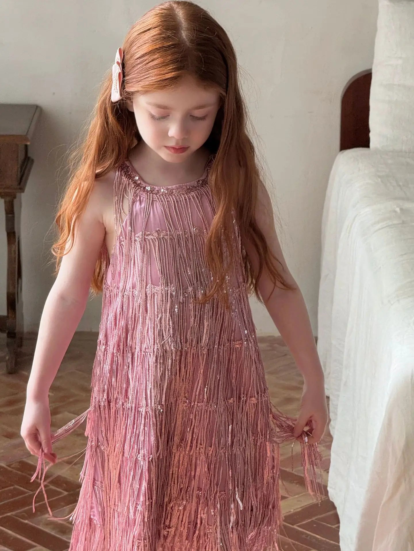 Vestido Infantil Meninas 2025 Verão Novo Moda Infantil Vestido de Borla Brilhante de Luxo Vestido de Aniversário para Meninas