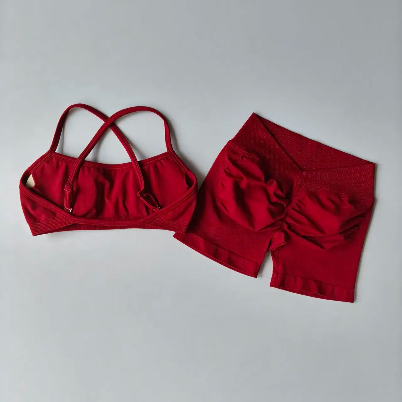 Seamless 2PCS Leggings Set Women Seamless Yoga Set High Waist Scrunch Butt Shorts With Halter Sports Bras Workout Gym Suit Set