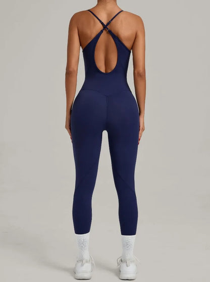 Women Sports Fitness Jumpsuit Cross Open Back Adjustable Shoulder Strap Hip Lift Tight Slim Fit Yoga Set Gym Running Sports Kit