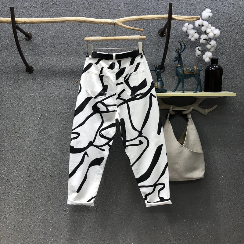 Jeans for women Streetwear Fashion Graffiti Print Jeans