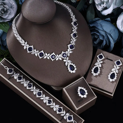2024 Hot selling 4-piece cubic zirconia bridal jewelry set, Dubai Nigeria crystal wedding jewelry set
