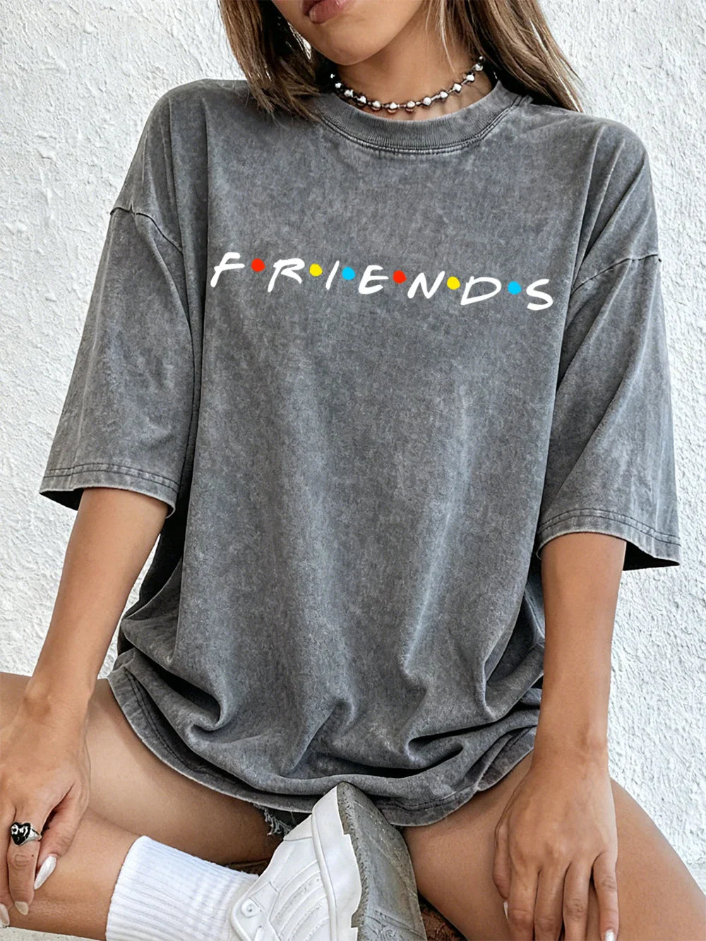Movie Friends Print Washed T-Shirts Women Cotton Oversize T Shirt Summer Soft Short Sleeve Tops Street O-Neck Clothes