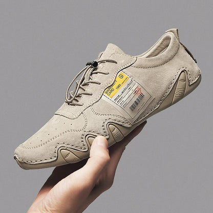 Men Lightweight Sneakers Non-slip Sole Stitch Genuine Solid Leather Shoes Outdoor Casual Walking Driving Flats Shoes