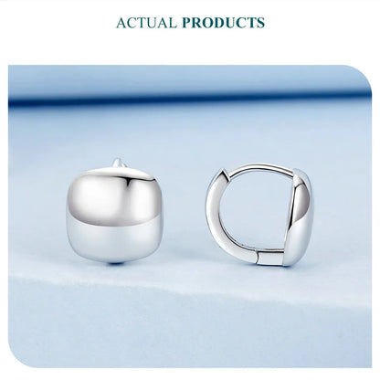 925 Sterling Silver Dainty Chunky Square Hoop Earrings for Women, White Gold Plated Hypoallergenic Lightweight Jewelry
