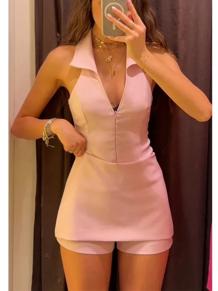 MUJER 2025 Blue Pink Halter Top Woman Off Shoulder Backless Crop Top Women Sleeveless Short Tops Woman Fashion Summer Sexy Tops