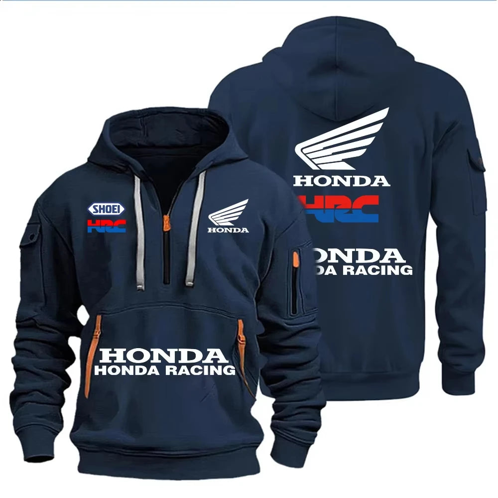 Racing Autumn and Winter Men's Multi-Pocket Zipper Hoodie Casual Sportswear and Loose Hoodie Long Sleeve Top