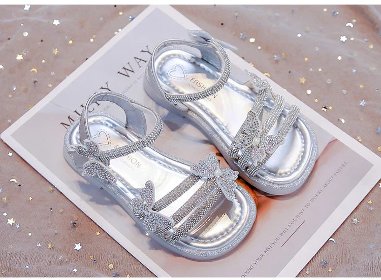 Kids Strappy Sandals for Girls 2025 New Summer Toddler Beach Shoes with Sparkly Sequins Soft Sole  Princess Girls Party Flats
