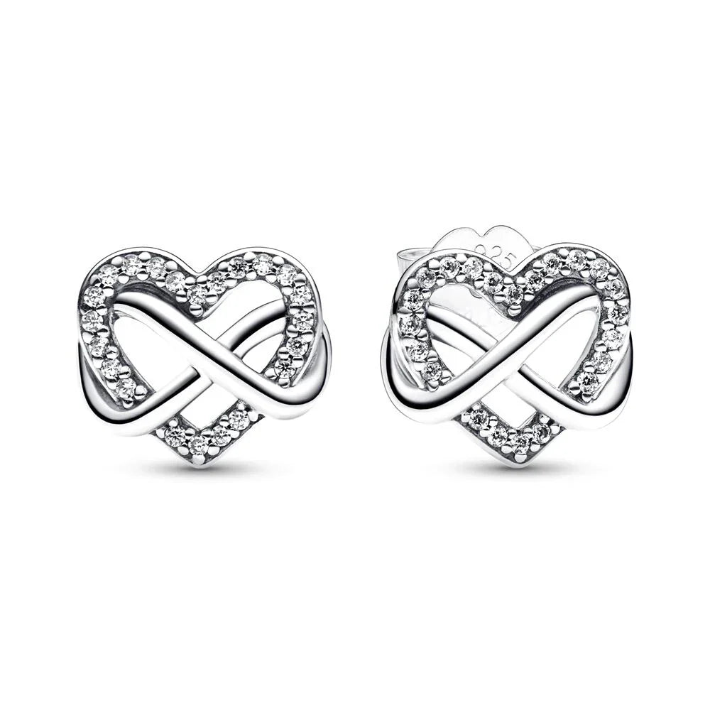 New 925 Silver Earring Shaped Circle Pearls Drop Earring Sparkling Bow Stud Earrings PandKK Original For Women Gift Fine Jewelry