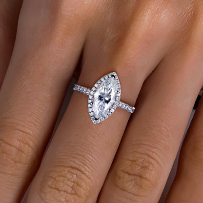 3ct D Color Marquise Cut Moissanite Halo Engagement Wedding Ring 925 Sterling Silver Rings for Women Gift Jewelry