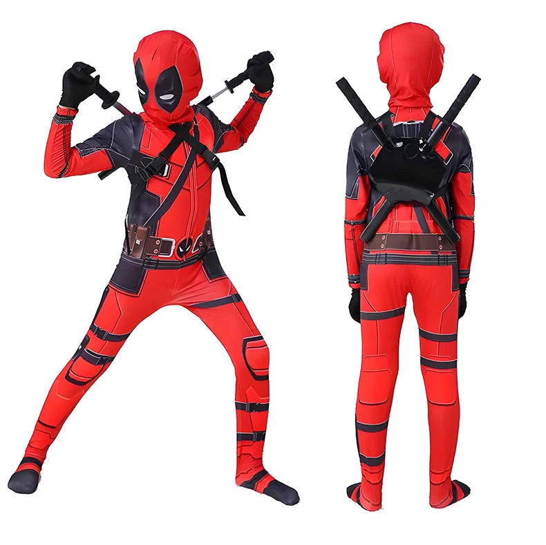 PU Sword Won‘t Break High Quality Deadpool Costume Kid Halloween Cosplay Costume Deadpool Suit Jumpsuit Deadpool Child Costume
