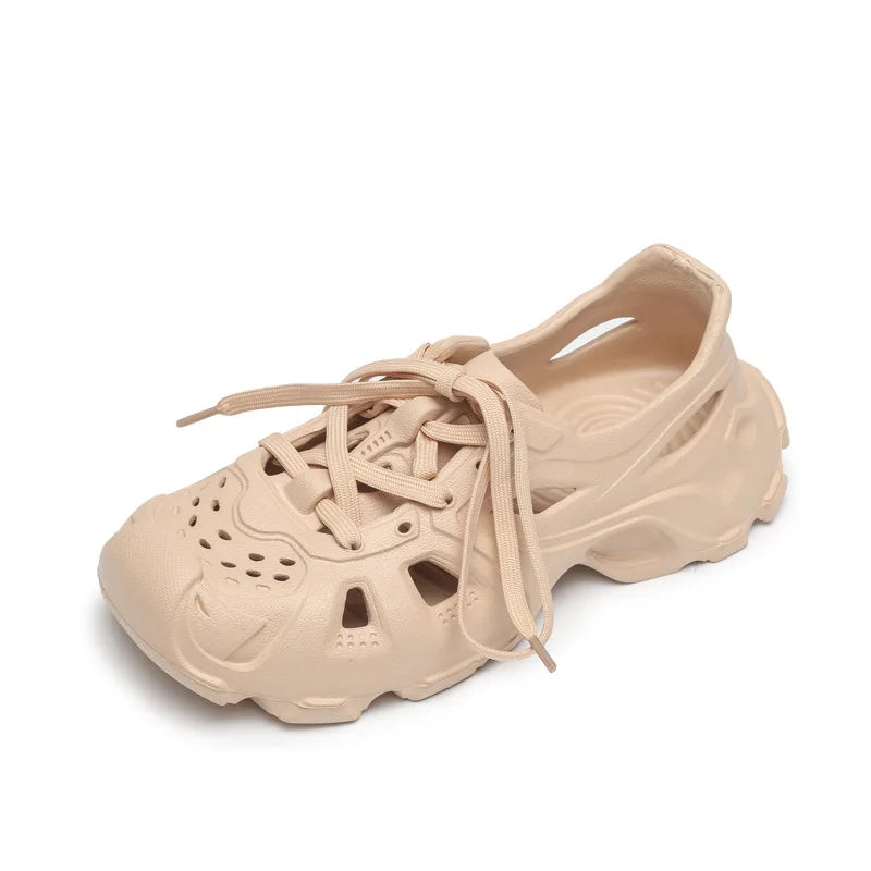 Kids Summer Breathable Comfort Shoes Lightweight Adjustable Strap Slip on Shoes Lace Up Non-slip Thick Bottom Pure Color Sandals