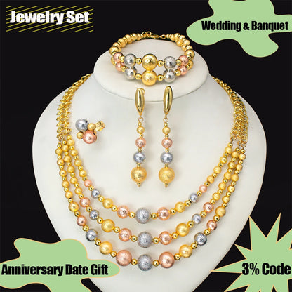 2025 New Multi Layer Women Jewelry Set Matte Frosting Texture Round Beads Necklace Set For Bridal Wedding Jewellwey Gift