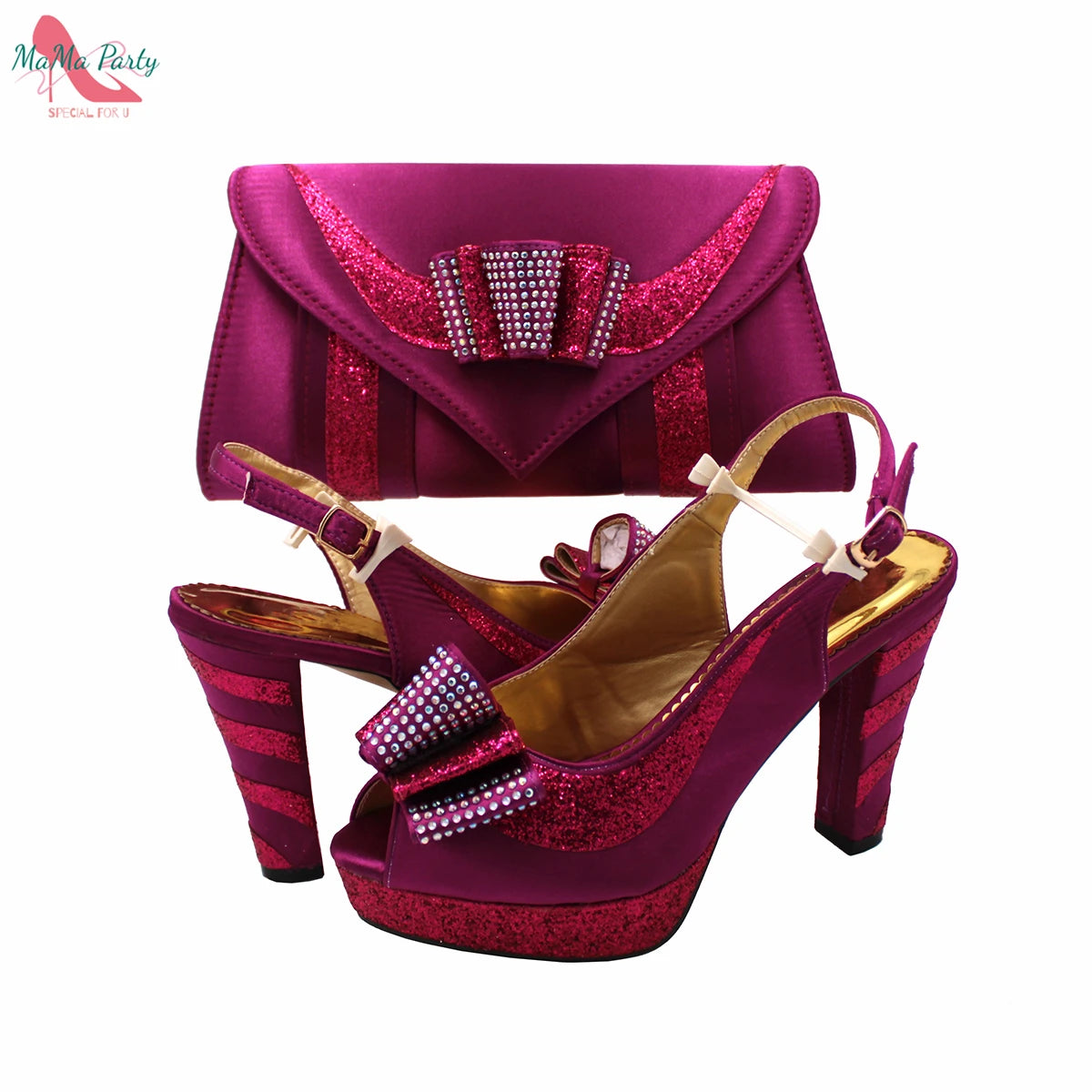 Fashion Pretty Peep Toe African Women Shoes Matching Bag Set in Silver Color Elegant Style Platform Sandals for Party