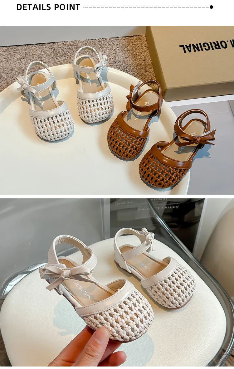 Sandálias Sandals for Girls Sweet Bowtie Baby Shoes Hollow Out Non-slip Sandals for Toddlers Children Soft Sole Kids Shoesصنادل