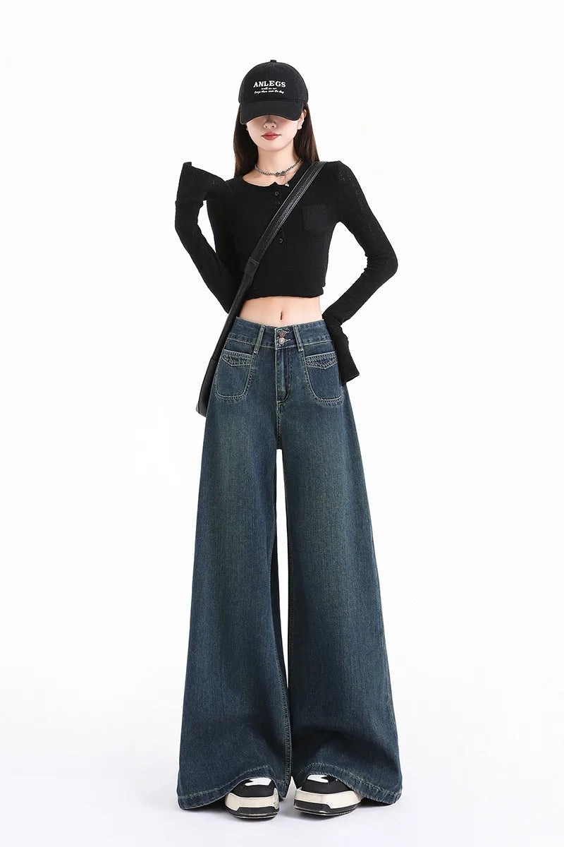 High Waist Wide Leg Jeans for Women Loose Drop Trumpet Straight Leg Floor Pants