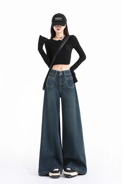 High Waist Wide Leg Jeans for Women Loose Drop Trumpet Straight Leg Floor Pants