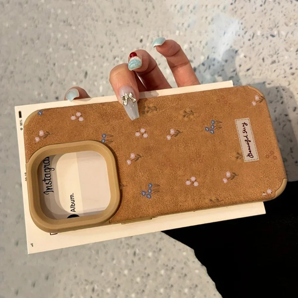 Branches and Leaves Broken Flowers Bonded Leather Phone Case For iPhone 17 16 Pro Max 15 14 Plus 13 12 11 XS X XR 17 Air Cover