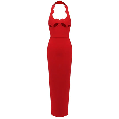 Red Cut-Out Halter Bodycon Christmas Dress for Women Sexy Backless Evening Dresses Sleeveless Slim Fit Party Dress