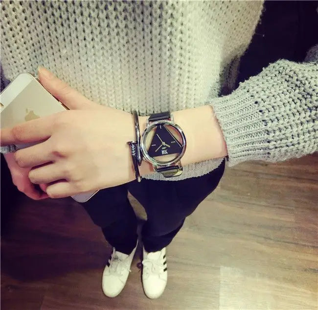 Fashion Simple Triangular Glass Watch Nail Bracelet Set Quartz Watch