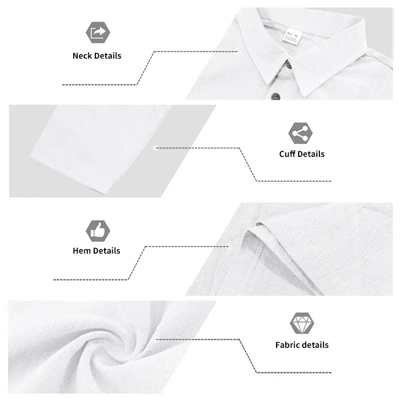 Linen shirt stand-up collar button-down men's loose casual breathable V-neck long-sleeved polo shirt