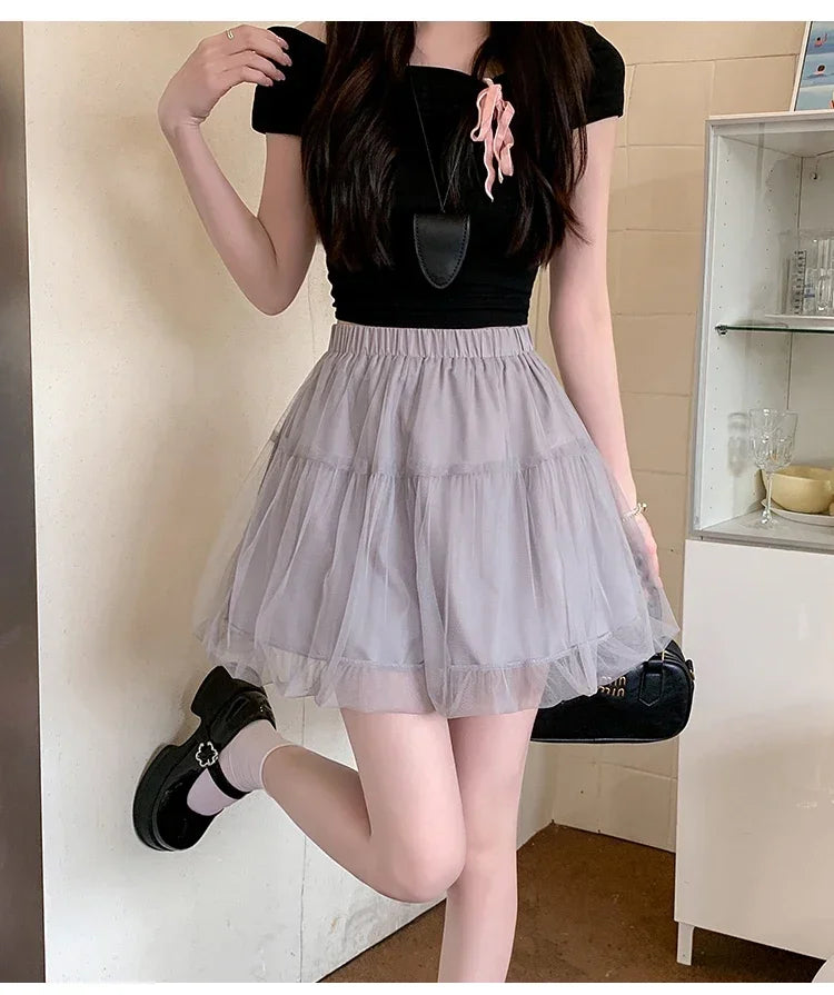 Women Summer 2026 A-Line Mini Skirt Pleated Puffy Short Skirt Korean Fashion Style Flower Bud Skirt Sweet Streetwear Y2k