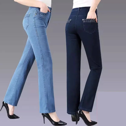 High waisted Loose Straight leg pants Women's Casual Denim Trousers
