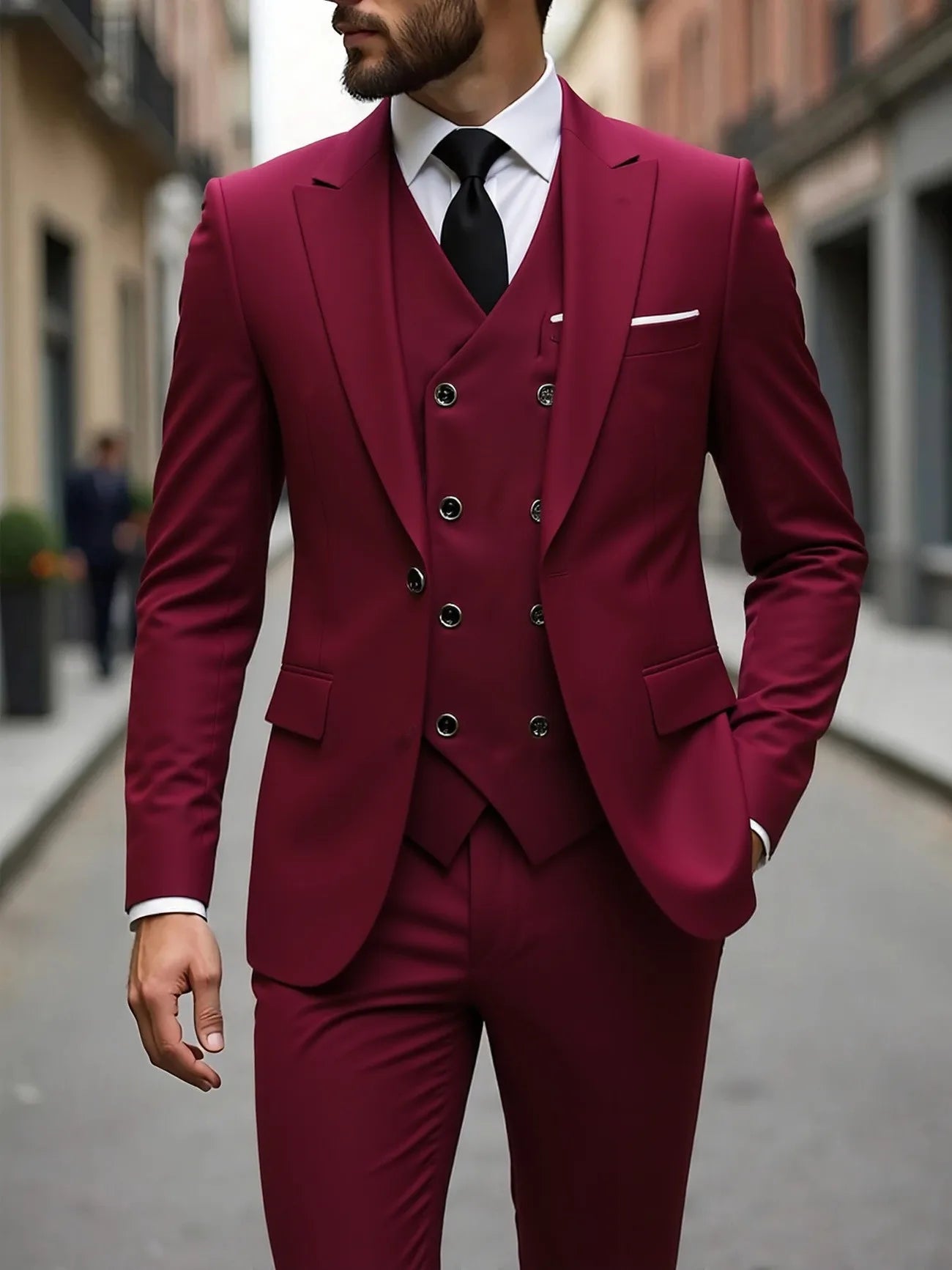 ManSuitOutfit Thin Simple Solid Color Single-breasted Male Suits British Style Long Sleeve Pocket MenSet wedding suits for men