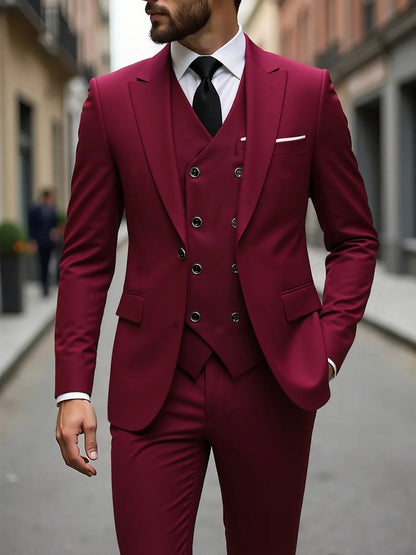 ManSuitOutfit Thin Simple Solid Color Single-breasted Male Suits British Style Long Sleeve Pocket MenSet wedding suits for men