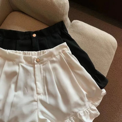 Shorts Women A-line Loose Ruched Ruffles Elastic High Waist Solid Body Building Summer Loose Ins Chic All-match Plus Size 5XL