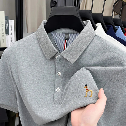 High end luxury brand short sleeve polo shirt summer new trend cute dog embroidery design T-shirt casual Korean golf men's wear