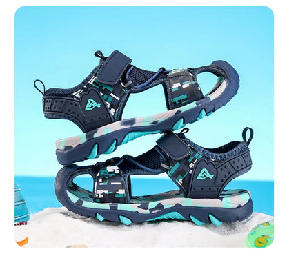 Kids Sandals Boys Breathable Anti-Slip Soft Sole Summer Beach Shoes Outdoor Lightweight Children Sandals with Adjustable Straps