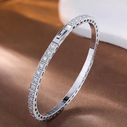 2.5mm Moissanite Tennis Bangle for Women Men S925 Silver Bezel Set Diamond Hard Bracelet With GRA Certificate Fine Jewelry Gift