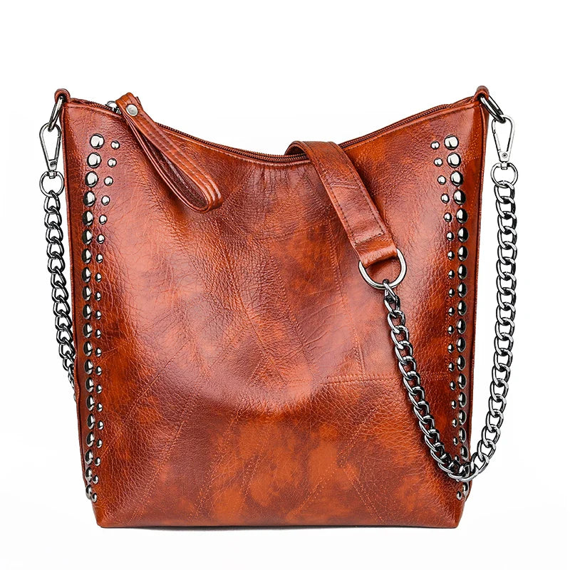 Retro Rivet Shoulder Bag Chain Crossbody Bags for Women Luxury Leather Messenger Bag Women Large Handbag Lady Bolsas De Mujer