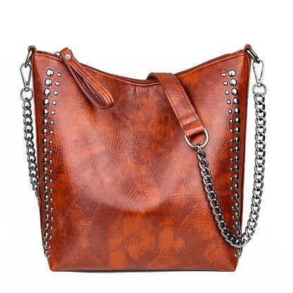 Retro Rivet Shoulder Bag Chain Crossbody Bags for Women Luxury Leather Messenger Bag Women Large Handbag Lady Bolsas De Mujer