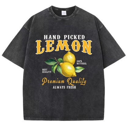 Summer Lemon Washed T-Shirts Womens Cotton Oversized O-Neck T Shirts Fresh Fruit Prints Tops Casual Short Sleeve Woman Clothes