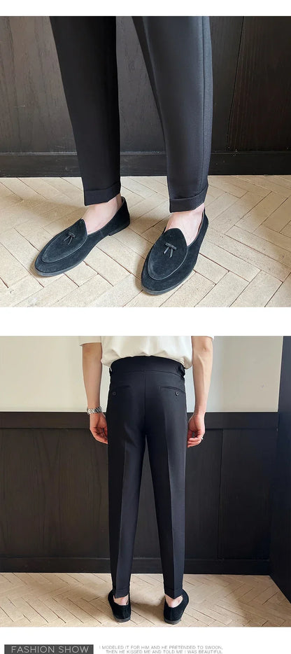 Men's Naples High-waisted Trousers, Casual Trousers Slim Small Foot Cropped Trousers.2024 Solid Color Formal Trousers.29-38