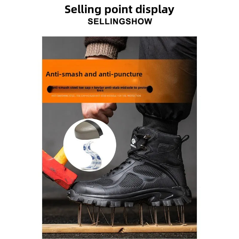 High Top Safety Shoes with Steel Toe Caps Anti-Smashing & Anti-Piercing Wear-Resistant Anti-Slip Labor Protection Footwear