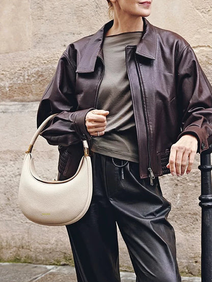 Fresh and casual versatile pine crescent bag, fashionable and luxurious one shoulder armpit bag